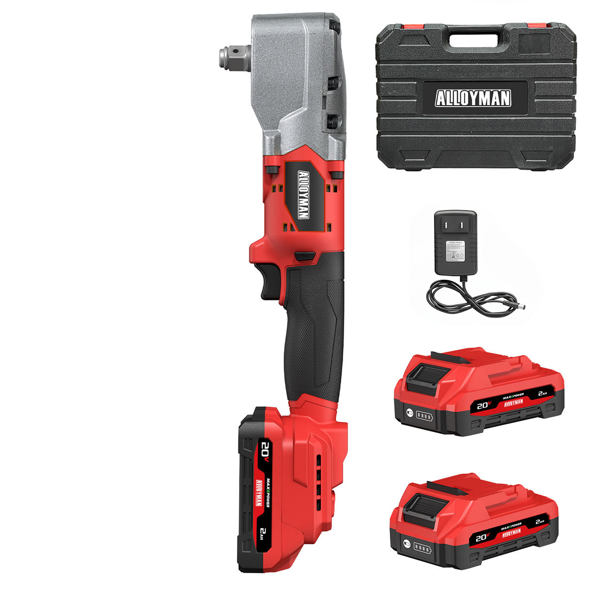 20V Brushless Right Angle Wrench - 280N.M High Torque with 2×2.0Ah Batteries