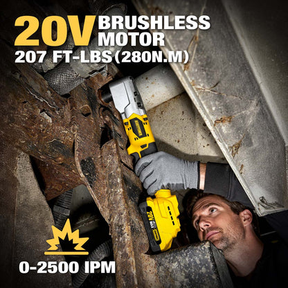20V Brushless Right Angle Wrench - 280N.M High Torque with 2×2.0Ah Batteries