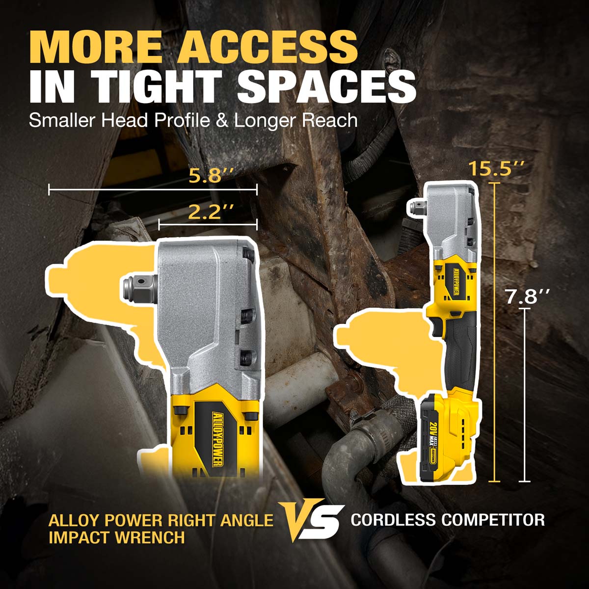 20V Brushless Right Angle Wrench - 280N.M High Torque with 2×2.0Ah Batteries