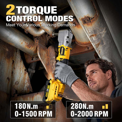 20V Brushless Right Angle Wrench - 280N.M High Torque with 2×2.0Ah Batteries